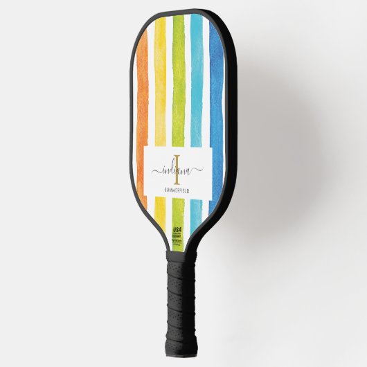 Waterverf Stripes Monogram Script Naam Pickleball Paddle (Links)