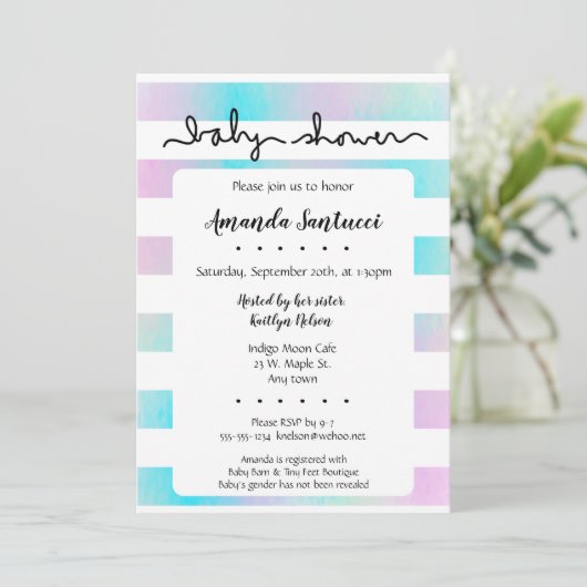 Waterverf Stripes Neutraal Baby shower Uitnodiging (Staand voorkant)