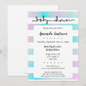 Waterverf Stripes Neutraal Baby shower Uitnodiging (Voorkant / Achterkant)
