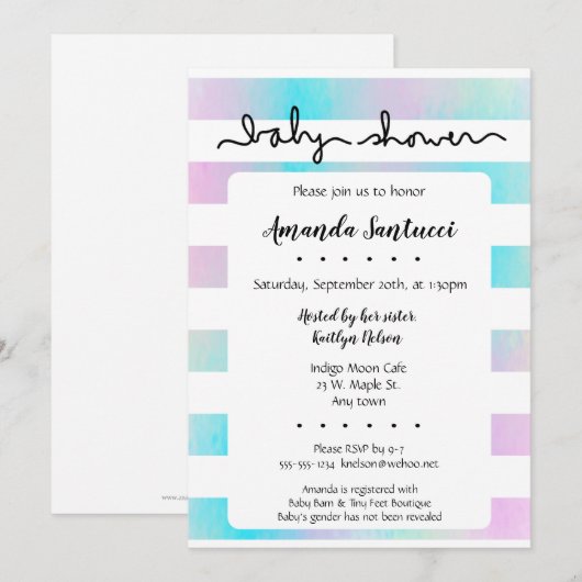Waterverf Stripes Neutraal Baby shower Uitnodiging (Voorkant / Achterkant)