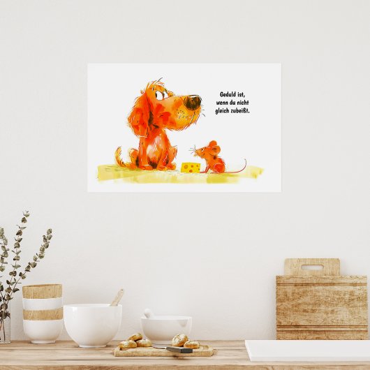 Waterverf striphond en muis met kaas poster (Keuken)