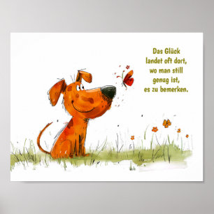 Waterverf stripverhaal hond en vlinder moment poster