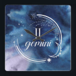 Waterverf strologie - Gemini Vierkante Klok<br><div class="desc">Waterverf Gemini van Grace Popp</div>