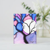 Waterverf, structuur en maan - blauw en roze briefkaart (Staand voorkant)