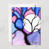 Waterverf, structuur en maan - blauw en roze briefkaart (Voorkant / Achterkant)