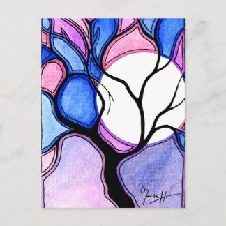 Waterverf, structuur en maan - blauw en roze briefkaart