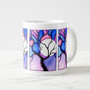 Waterverf, structuur en maan - blauw en roze grote koffiekop