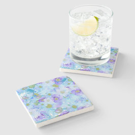 Waterverf Struik Wilde Bloem Romantisch Blauw Stenen Onderzetter