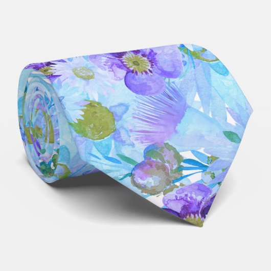 Waterverf Struik Wildflower Romantic Blue Stropdas (Opgerold)