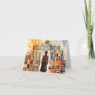 Waterverf Student in boeken blanco gevouwen Note K Bedankkaart