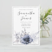 Waterverf Stusty Blue Bohemian Floral Wedding Kaart (Staand voorkant)