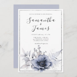 Waterverf Stusty Blue Bohemian Floral Wedding Kaart