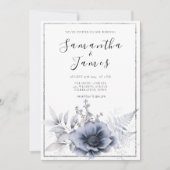 Waterverf Stusty Blue Bohemian Floral Wedding Kaart (Voorkant)