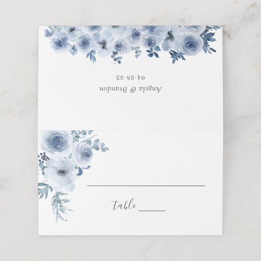 Waterverf Stusty Blue Bohemian Floral Wedding Plaatskaartje (Buitenkant ongevouwen)