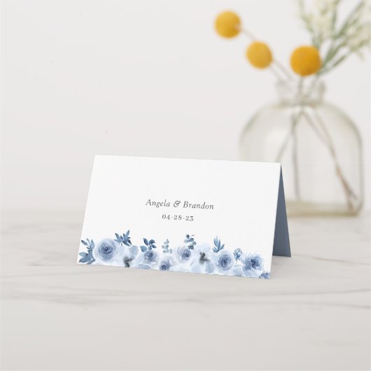 Waterverf Stusty Blue Bohemian Floral Wedding Plaatskaartje (Achterkant)