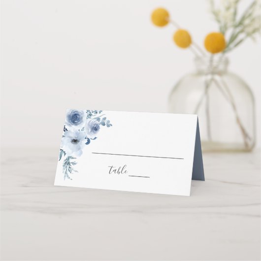 Waterverf Stusty Blue Bohemian Floral Wedding Plaatskaartje (Voorkant)