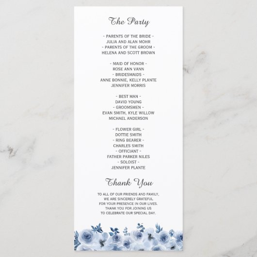 Waterverf Stusty Blue Bohemian Floral Wedding Programmakaart (Achterkant)