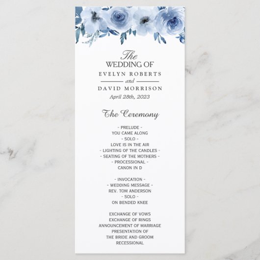 Waterverf Stusty Blue Bohemian Floral Wedding Programmakaart (Voorkant)