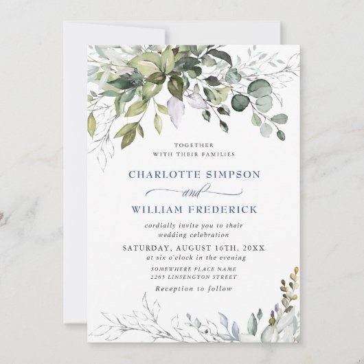 Waterverf Stusty Blue Eucalyptus Greenery Wedding Kaart (Voorkant)