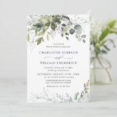 Waterverf Stusty Blue Eucalyptus Greenery Wedding Kaart (Staand voorkant)