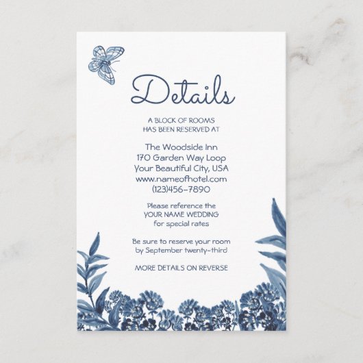 Waterverf Stusty Blue Floral — Accomodations Informatiekaartje (Voorkant)