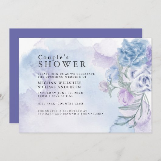 Waterverf - Stusty Blue Floral Shower Kaart (Voorkant / Achterkant)