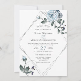 Waterverf Stusty Blue Floral Silver Lijst Kaart