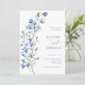 Waterverf Stusty Blue Floral Wedding Kaart (Staand voorkant)