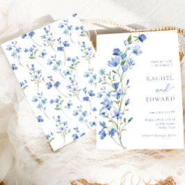 Waterverf Stusty Blue Floral Wedding Kaart