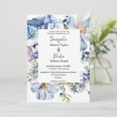 Waterverf Stusty Blue Floral Wedding Kaart (Staand voorkant)