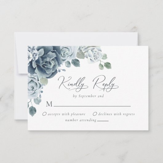 Waterverf Stusty Blue Floral Wedding RSVP Kaartje (Voorkant)