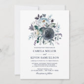 Waterverf Stusty Blue Navy Floral Wedding Kaart (Voorkant)