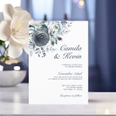 Waterverf Stusty Blue Navy Floral Wedding Kaart