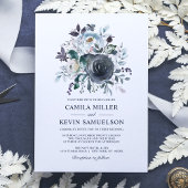Waterverf Stusty Blue Navy Floral Wedding Kaart