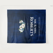 Waterverf Stusty Blue Navy Floral Wedding Wall Tap Wandkleed (Voorkant (horizontaal))