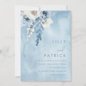 Waterverf Stusty Blue & White Floral Wedding Kaart (Voorkant)