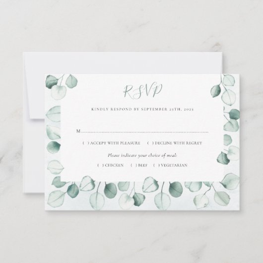 Waterverf Stusty Eucalyptus verlaat grenshuwelijk RSVP Kaartje (Voorkant)