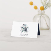 Waterverf Stusty Navy Blue Floral Wedding Plaatskaartje (Achterkant)