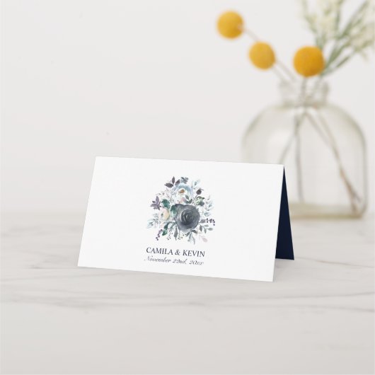 Waterverf Stusty Navy Blue Floral Wedding Plaatskaartje (Achterkant)