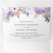 Waterverf Stusty Purple Flowers Botanical Wedding Drieluik Uitnodiging (Binnenzijde eerst)