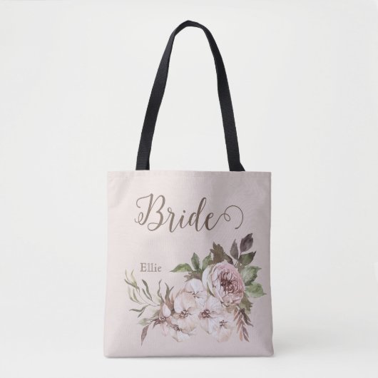  Waterverf Stusty Roos Floral Bride Tote Bag (Voorkant)