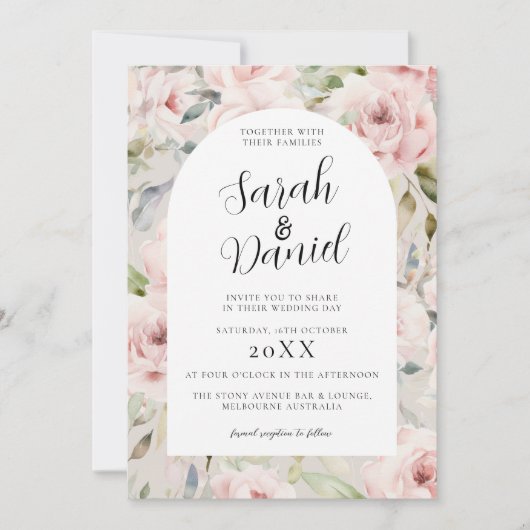 Waterverf Stusty Roos Roze bruiloft Kaart (Voorkant)