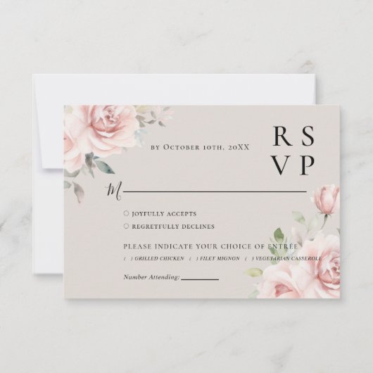 Waterverf Stusty Roos Roze bruiloft RSVP Kaartje (Achterkant)