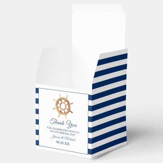 Waterverf stuurwiel Nautical Navy Stripes Bedankdoosjes (Geopend)