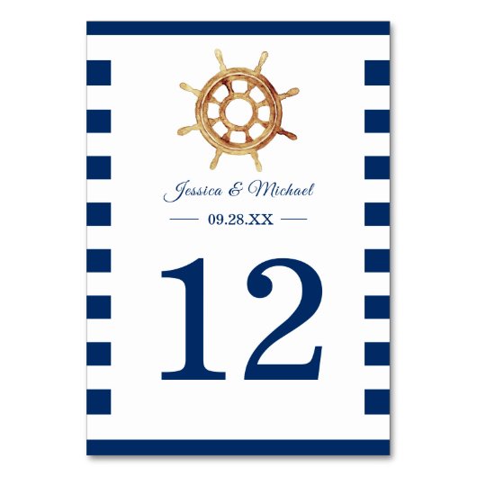 Waterverf stuurwiel Nautical Navy Stripes Kaart (Voorkant)