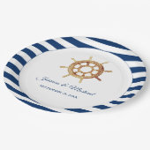 Waterverf stuurwiel Nautical Navy Stripes Papieren Bordje (Gekanteld)