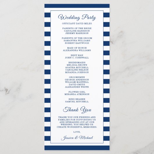 Waterverf stuurwiel Nautical Navy Stripes Programmakaart (Achterkant)