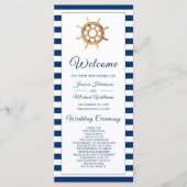Waterverf stuurwiel Nautical Navy Stripes Programmakaart (Voorkant)