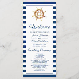 Waterverf stuurwiel Nautical Navy Stripes Programmakaart