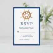 Waterverf stuurwiel Nautical Navy Stripes RSVP Kaartje (Staand voorkant)